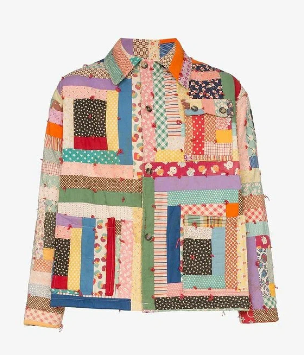 Куртка-рубашка из полос, сшита блоками "Колодец"