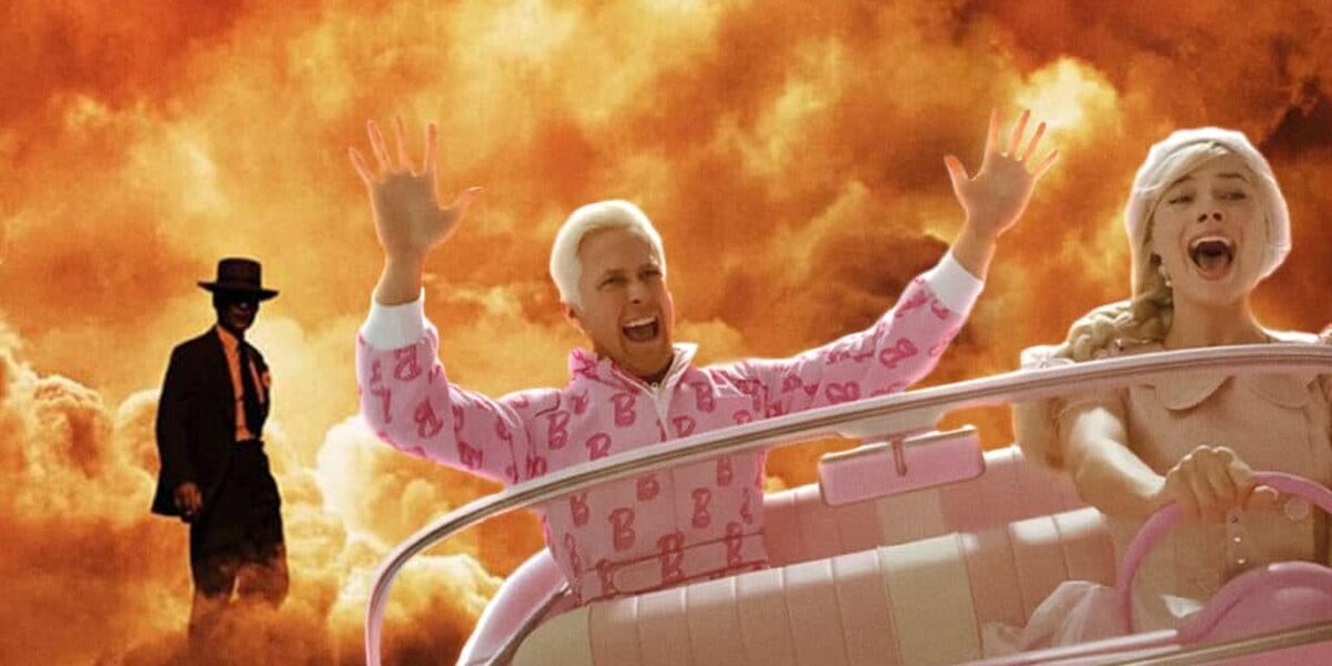 Коллаж, отражающий мои эмоции, когда я узнала о создании проекта "Барбихаймер" 