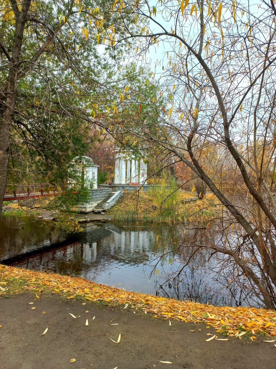 Пруд и ротонда в парке.