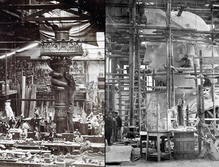 Процесс возведения Статуи Свободы в Нью-Йорке