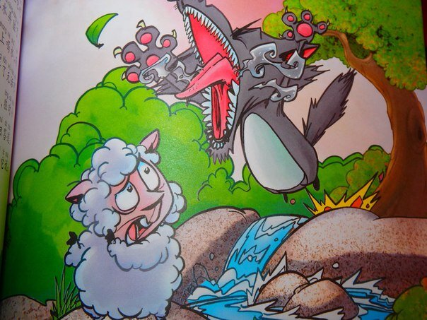  В китайской детской книжке представлены 111 басен древнегреческого поэта Эзопа.
Басни очень короткие, но с глубоким смыслом. Как пример:
Муха попала в горшок с мясом и, уже захлебываясь в отваре, сказала сама себе: "Что ж, я наелась, напилась, искупалась, теперь и помереть не жаль!"
В китайском варианте басни те же, но зато замечательные иллюстрации. О них и речь.

