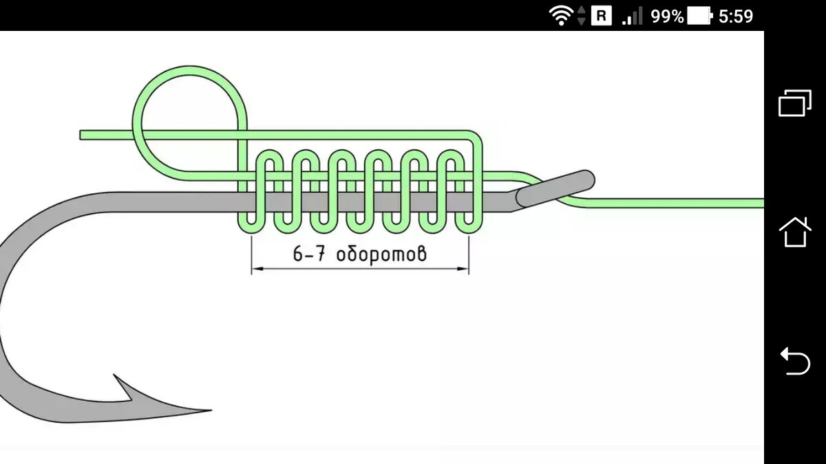 фото рисунок рыболовного узла "Морковка", как вязать рыболовный крючок