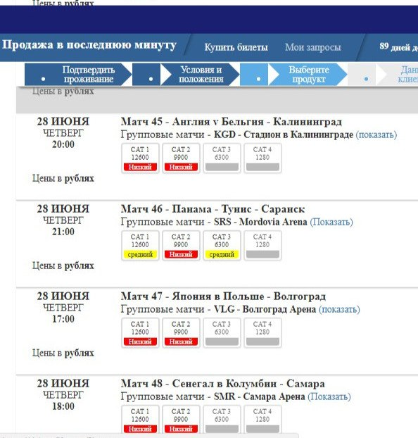 скрин наличия билетов с сайта ФИФА на указанную дату 