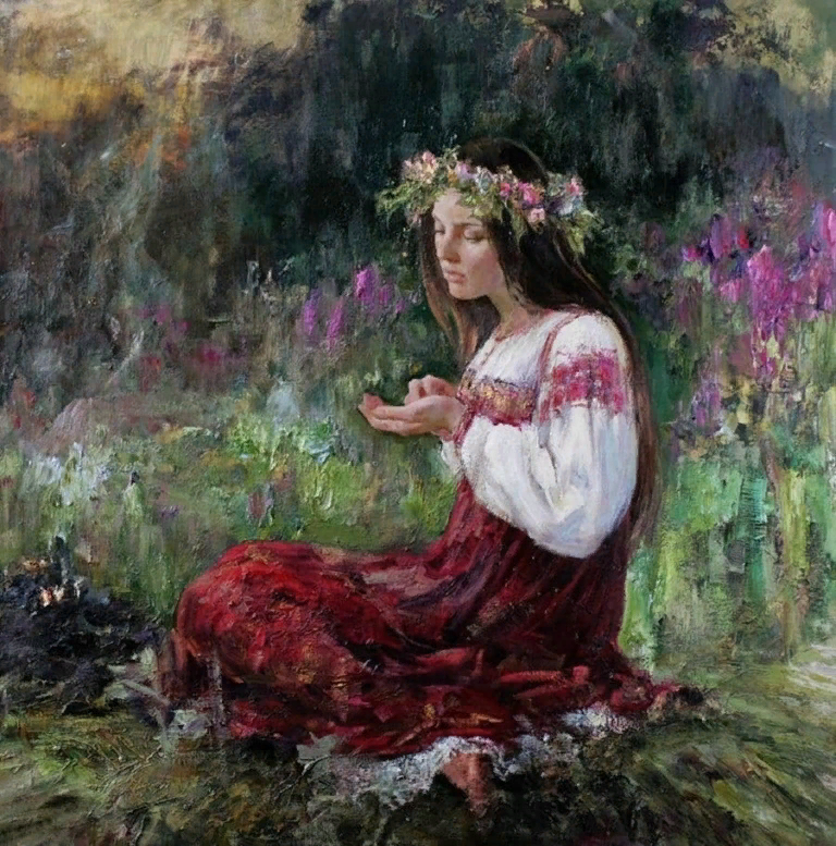 Художник Анна Виноградова "Русская девушка в венке"