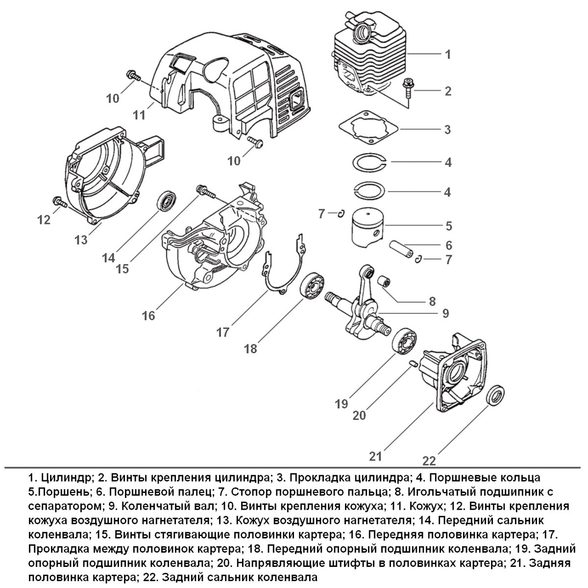 Бензотриммер в разборе схема