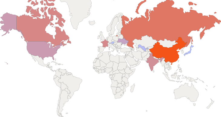 Направления экспорта радиоактивных элементов из Казахстана в 2018 году