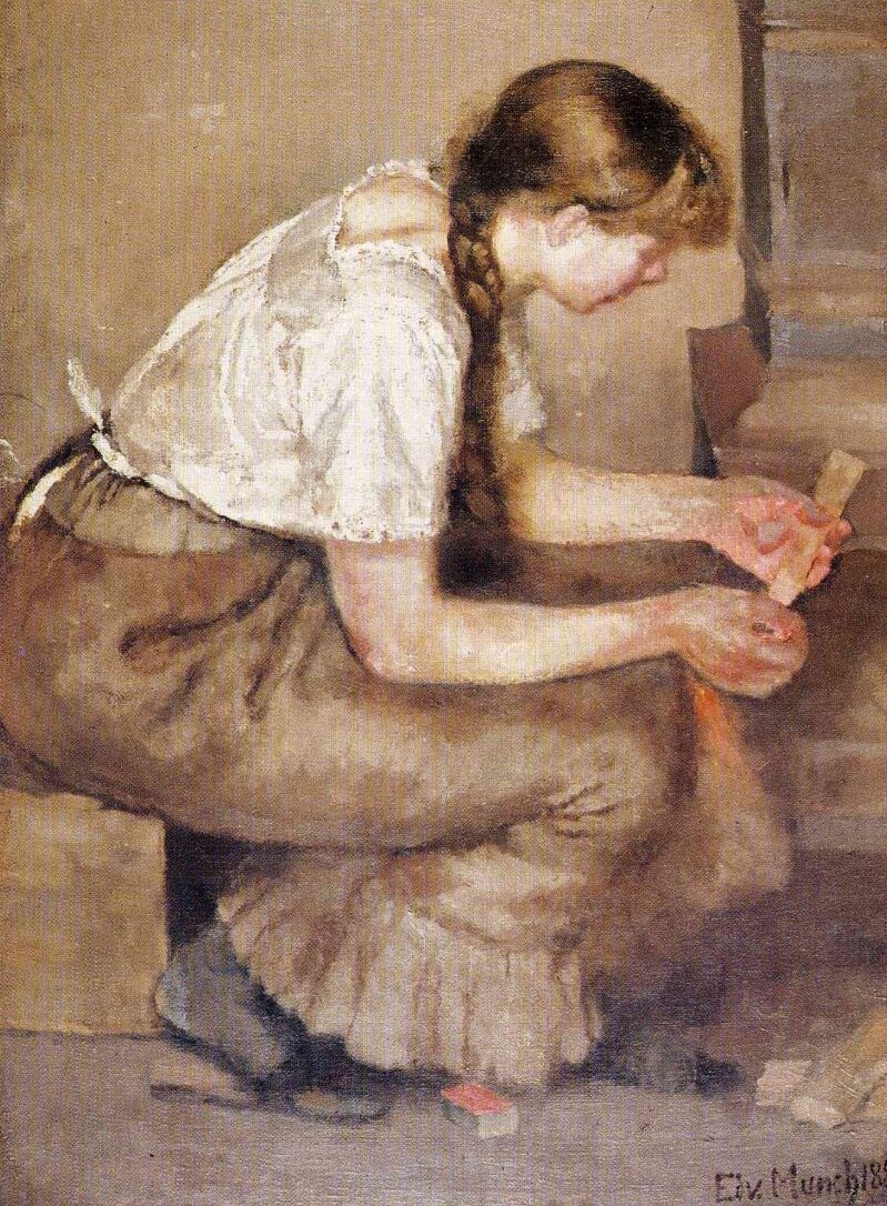 Девушка, разжигающая печь.1883 