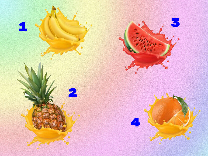 Выбери фрукт с ответом. Kakoi frukt Devi.
