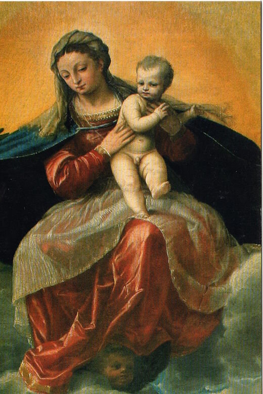 Пресвятая Дева Мария с сыном и св. Баттиста, Антонио Абате, Бенедетто, Бьяджо (фрагмент), Верона, СС. Церковь Назаро и Селсо.
