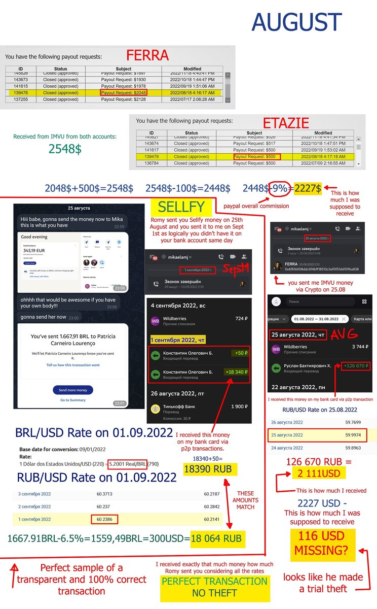 And again no report for September so I made calculations based on how much money I received from Mikaela after the p2p transaction. If I'd recount now with the 5.3%+6.5% commissions it would be about 55usd stolen. Stolen means stolen. But how much for sure I'd only know if Miss Lier would provide all the correct screenshots.