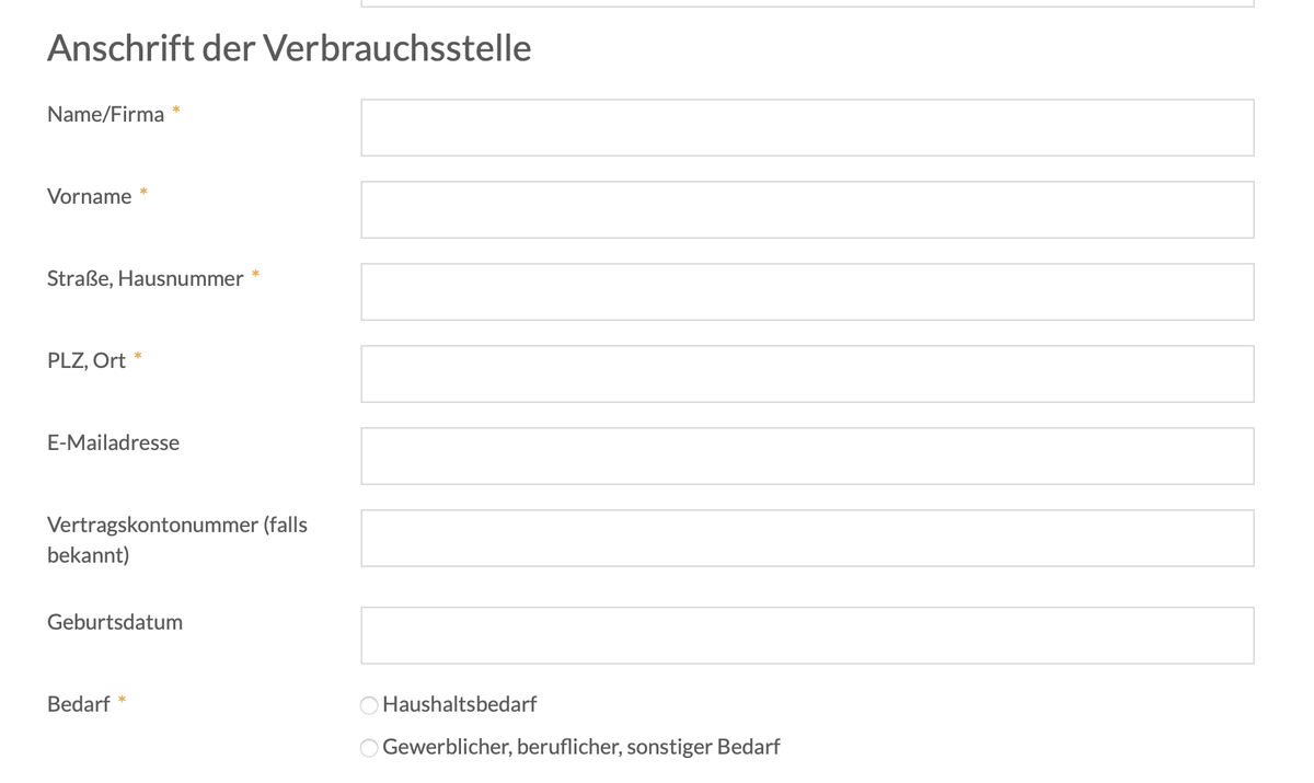 Укажите адрес и цель (Bedarf): домашнее использование или бизнес (нужно домашнее в данном случае)

