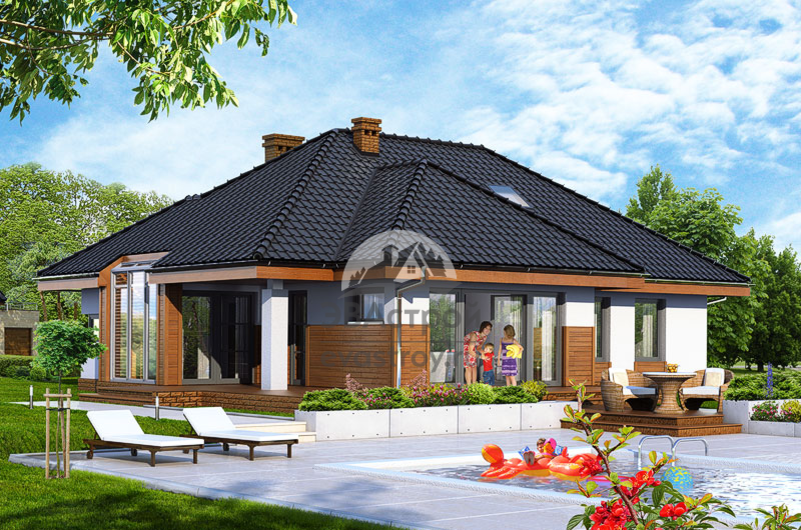 Проект одноэтажного дома 141 м2 с гаражом и террасой - 103-11