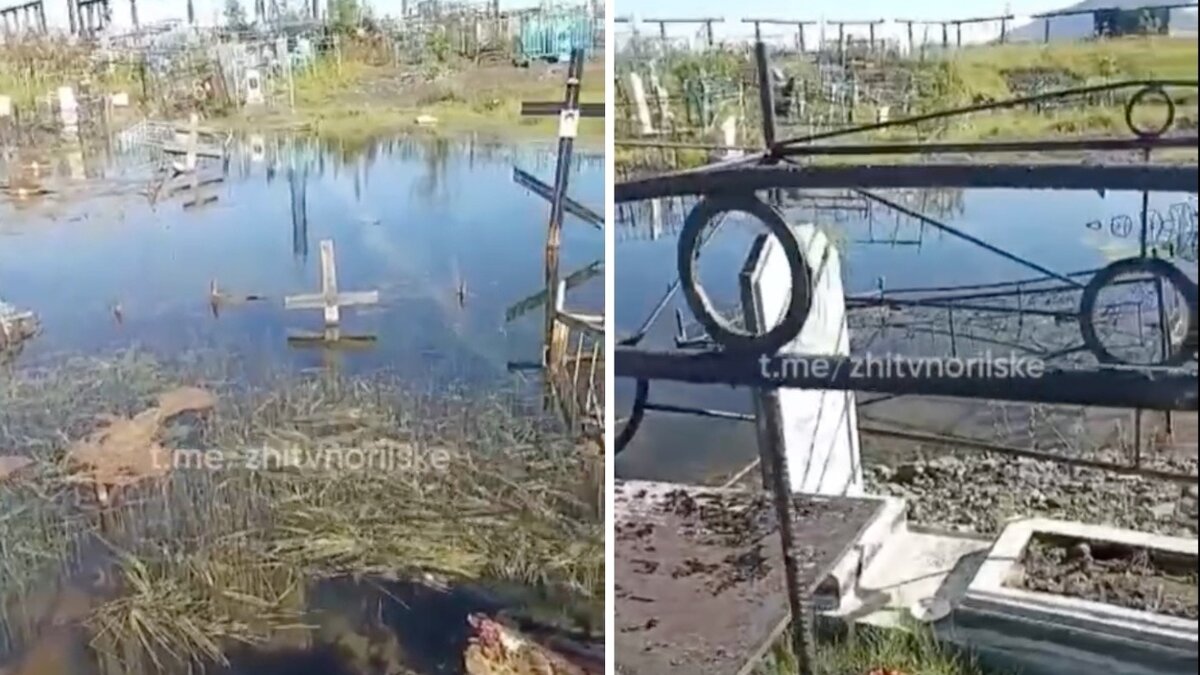     В Норильске на станции Голиково затопило могилы. Кладбище оказалось почти полностью под водой. Гендиректор предприятия по вопросам похоронного дела рассказал, почему кладбище топит уже который год и как собираются решать проблему.