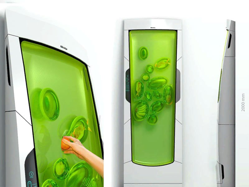  Electrolux представила концептуальную модель холодильника, созданную на основе идеи, поданной на ежегодном конкурсе Electrolux Design Lab в 2010 году нашим соотечественником, студентом Юрием Дмитриевым. Холодильник Bio Robot Refrigerator основан на принципе люминесценции, охлаждающей биополимерный гель, в котором содержатся продукты. Входящее UV-излучение преобразуется в нем в видимый свет, который обеспечивает охлаждение за счет разницы в длине волн.