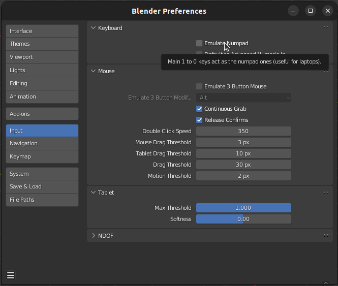 На скрине показано, как переключить функции нумпада на обычные цифровые клавиши, если в этом есть необходимость.
Данное окно открывается через меню Edit → Preferences...