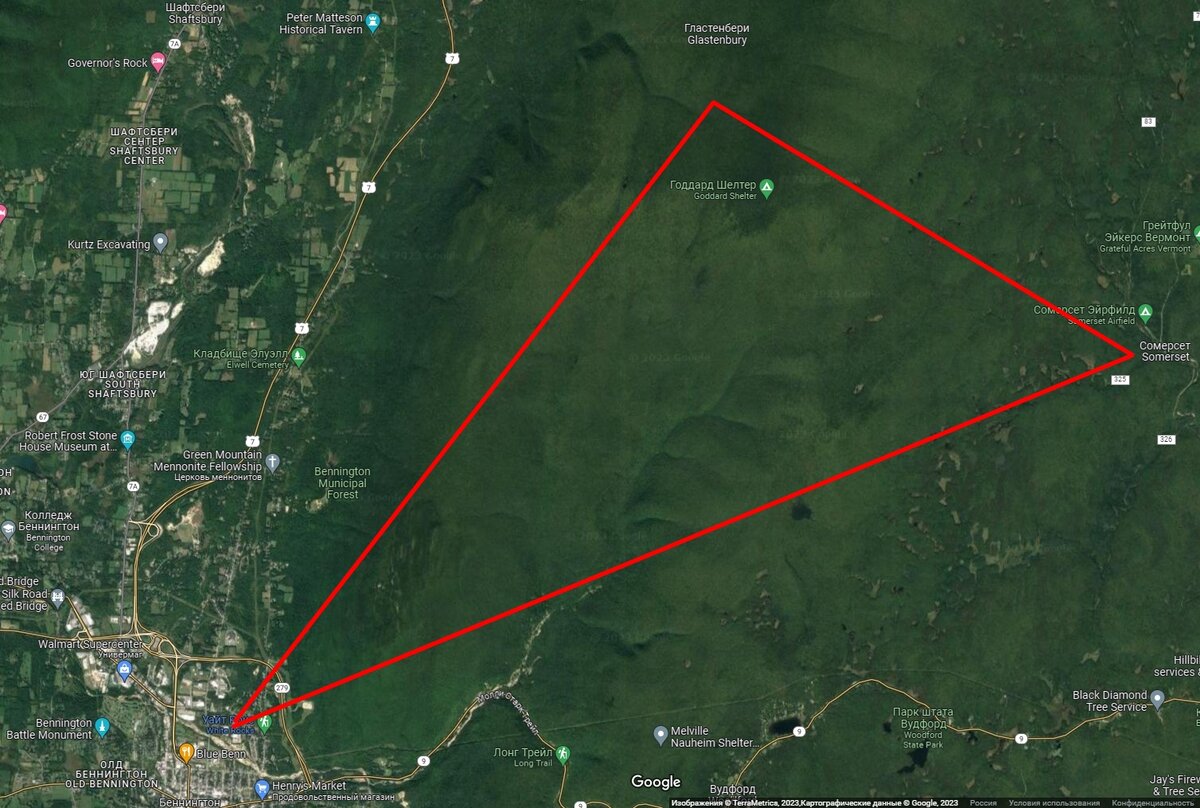 Треугольник Беннингтона. Основа карты Google.