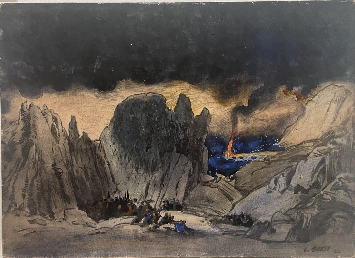 vellum.ru📷Лев Бакст, эскиз декорации третьего акта трагедии Габриэле Д'Аннунцио «Федра», 1923