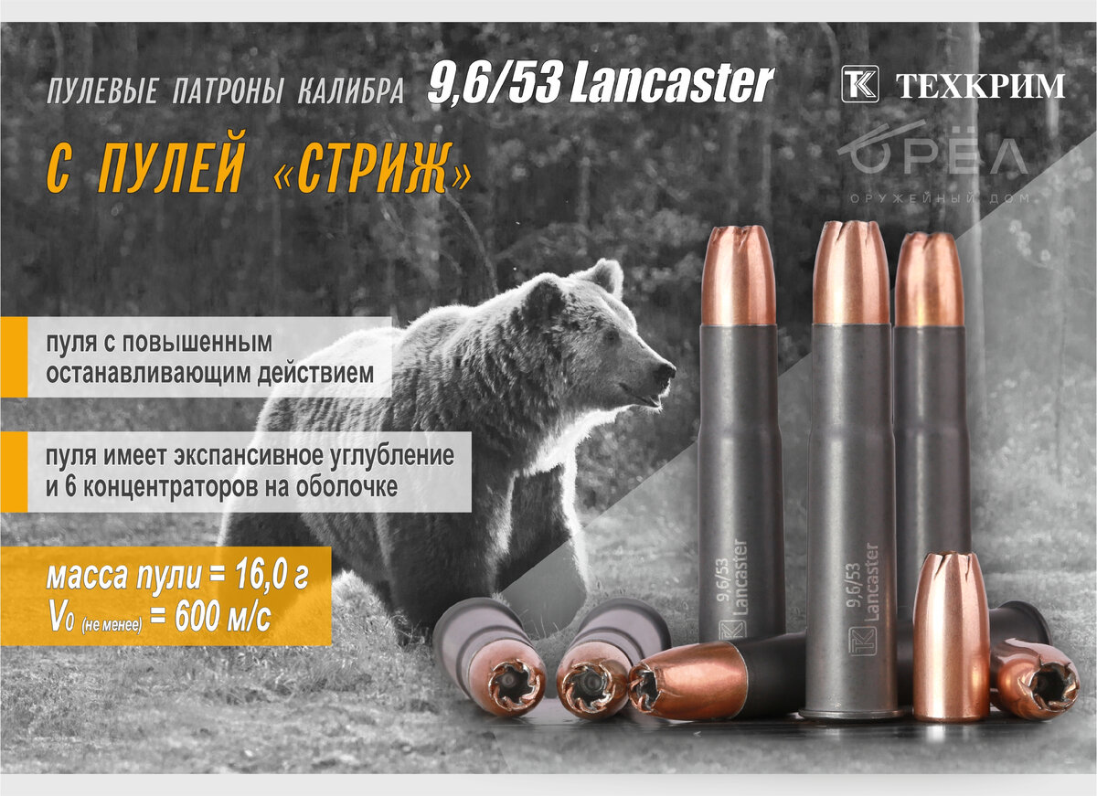 Патроны 9,6-53 Lancaster Стриж ЗАО "Техкрим", фото techcrim.ru