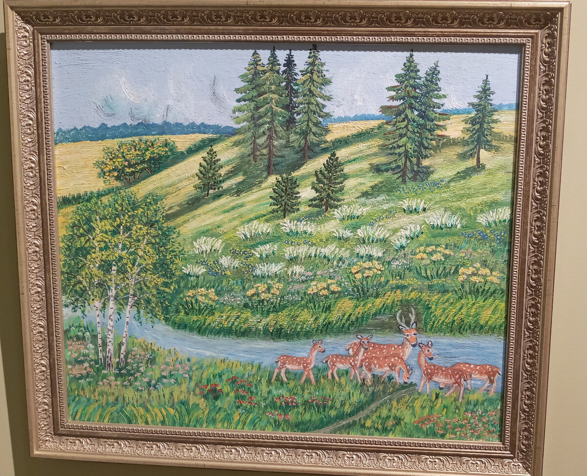 Варфоломеева Н.И. "У водопоя"  1986 г.  ДВП, масло. Екатеринбургский музей изобразительных искусств. Фото автора.