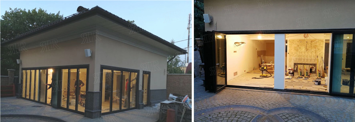 В этом проекте складные окна выполнены из алюминиевого профиля Schuco ASS 70 FD