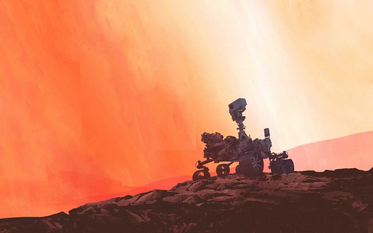 Марсоход Perseverance в лучах заката. Из открытых источников.