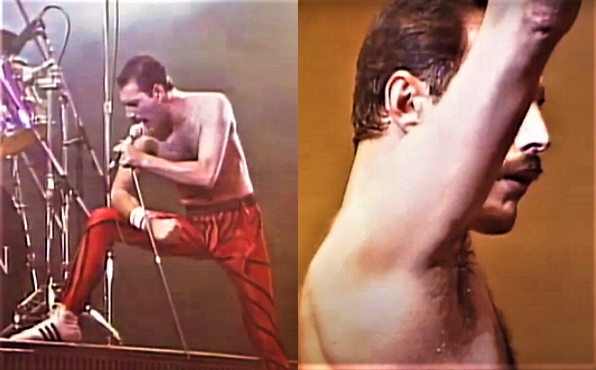 Фредди Меркьюри на одном из концертов 1984 г.