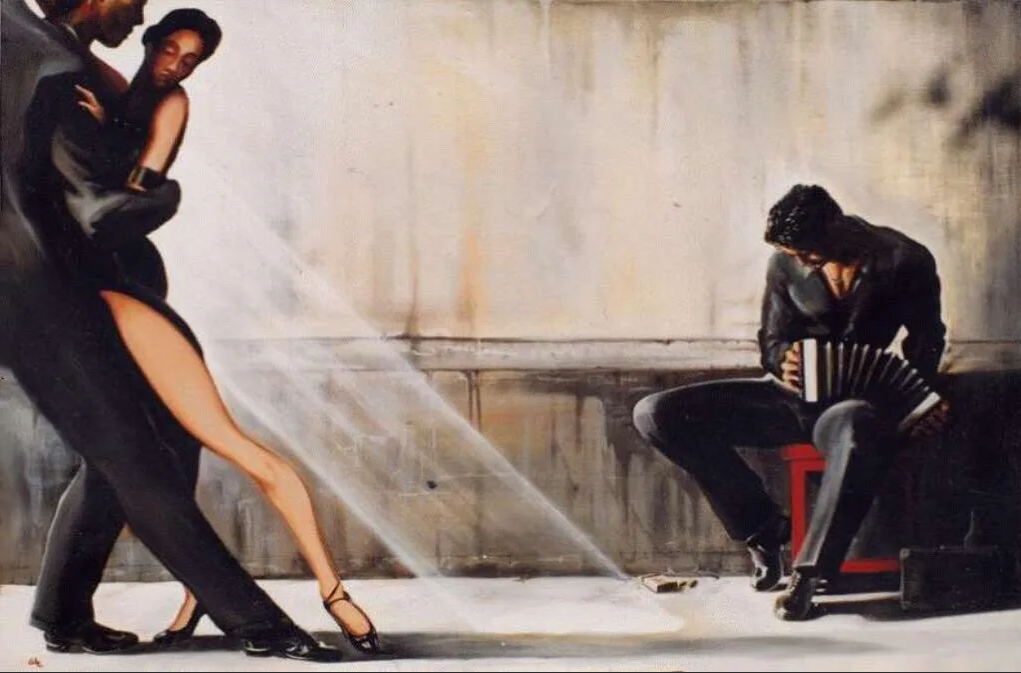 Художник Карлос Тавано танго. Аргентина 1950 танго. Танго втроем танец. Аргентинское танго арт.