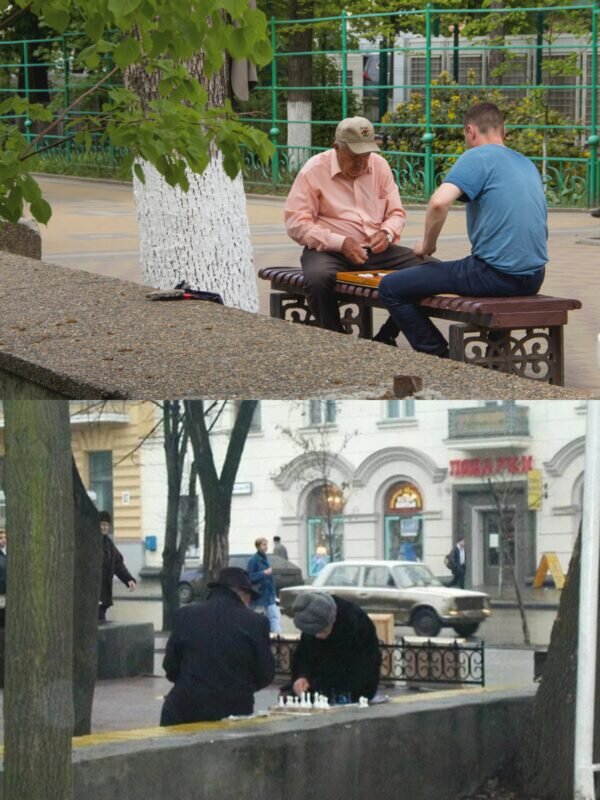    Снимки партий ростовчан в Парке им.Горького сделаны с разницей почти в 30 лет. Первая игра была запечатлена в 90-х и с тех пор традиция не была нарушена   
// фото: Владислава Попова, pastvu.com