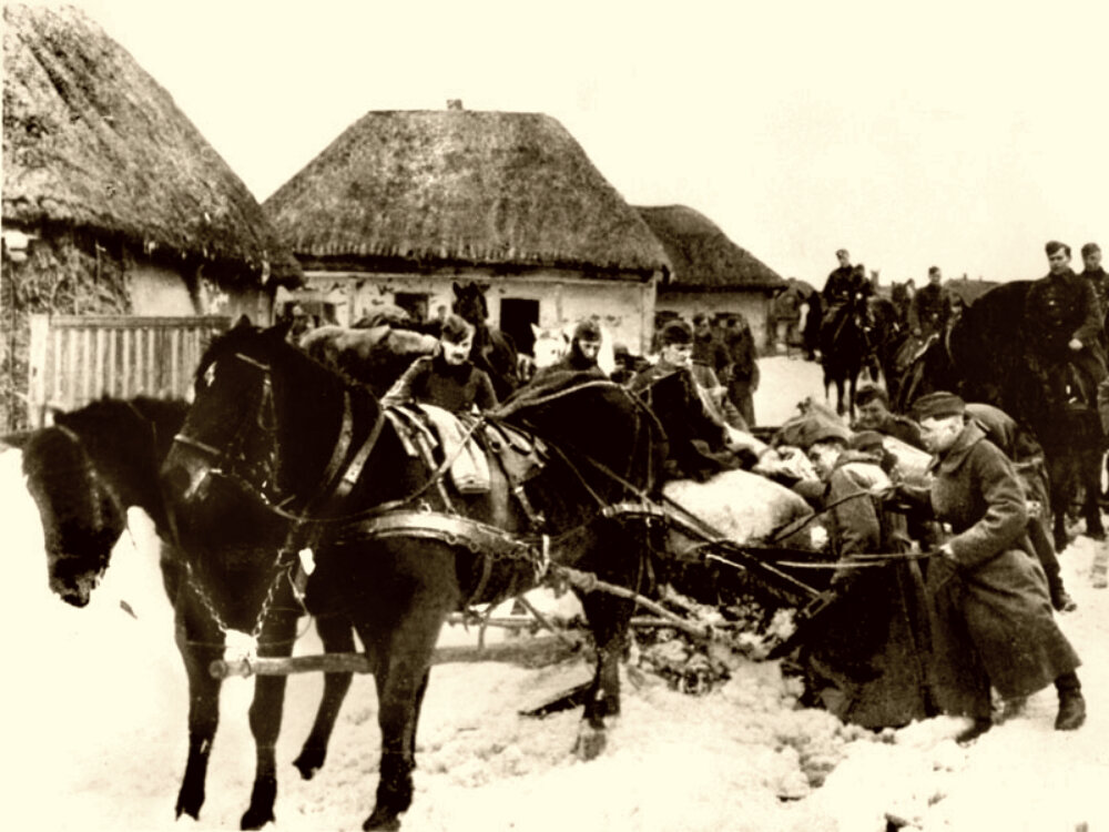 Вывозят продовольствие, награбленное у местного населения. Кормить "недочеловеков" никто не обещал, а Геринг, так прямо и заявлял: "Я намерен грабить и грабить эффективно"! 