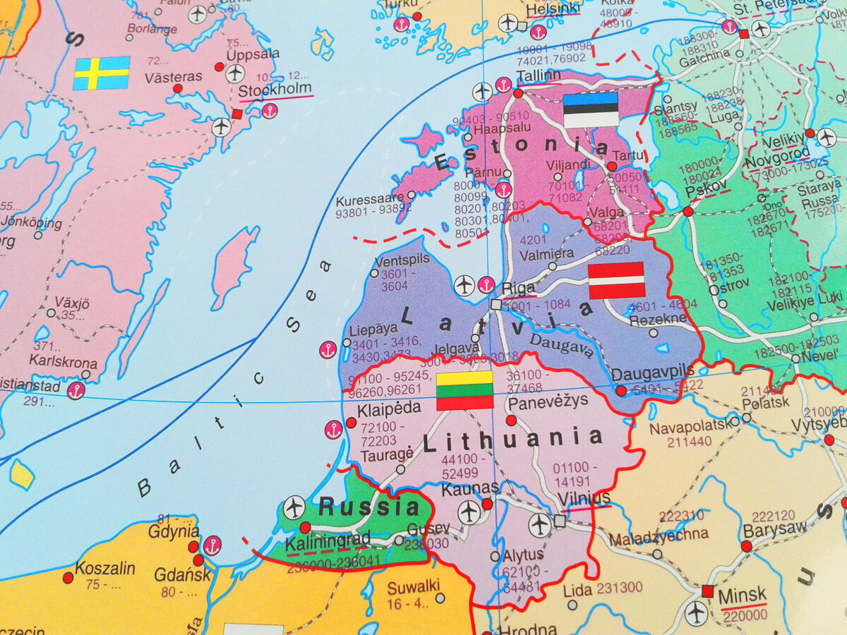 Карта прибалтийских стран с россией