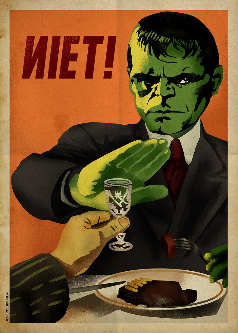 Человеческая фантазия воистину не имеет границ. Ну вот кому могло прийти в голову объединить, казалось бы, настолько чуждые друг другу вещи, как американские комиксы про супергероев и советские пропагандистские плакаты? Могло, пришло и даже воплотилось в жизнь. И надо отметить, что выглядит это гораздо лучше, чем звучит.
