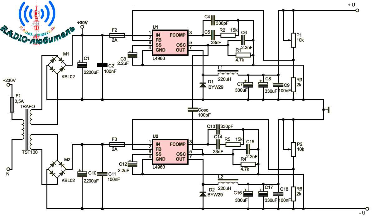 Двухполярный источник питания Huinengjia Electronics (±24В, 6.3А)