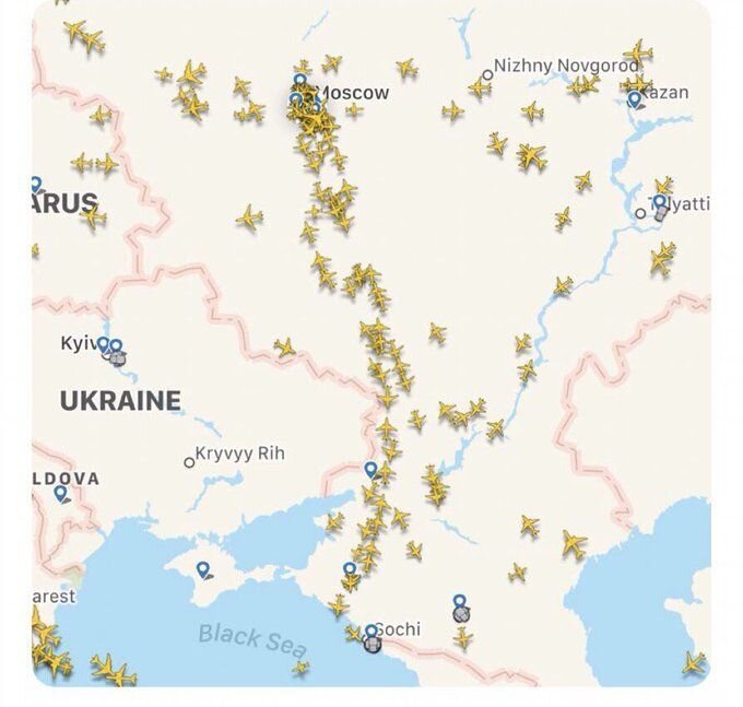 Скрин перелетов самолетов из Москвы в Сочи (из ЖЖ)