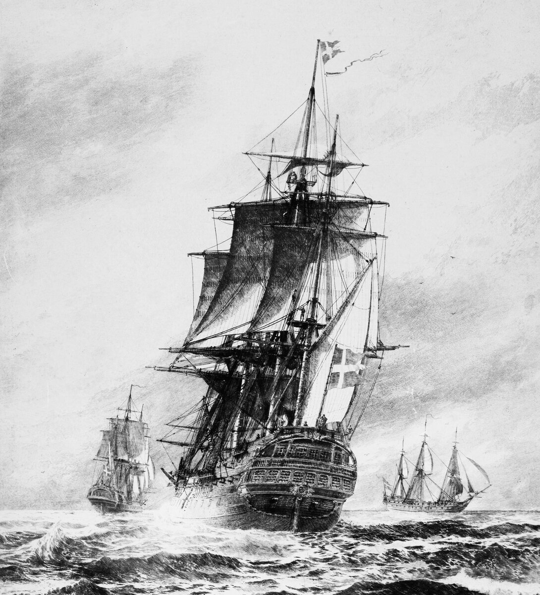 Шведский 70-пушечный корабль "Gustaf III". Художник Я. Хагг