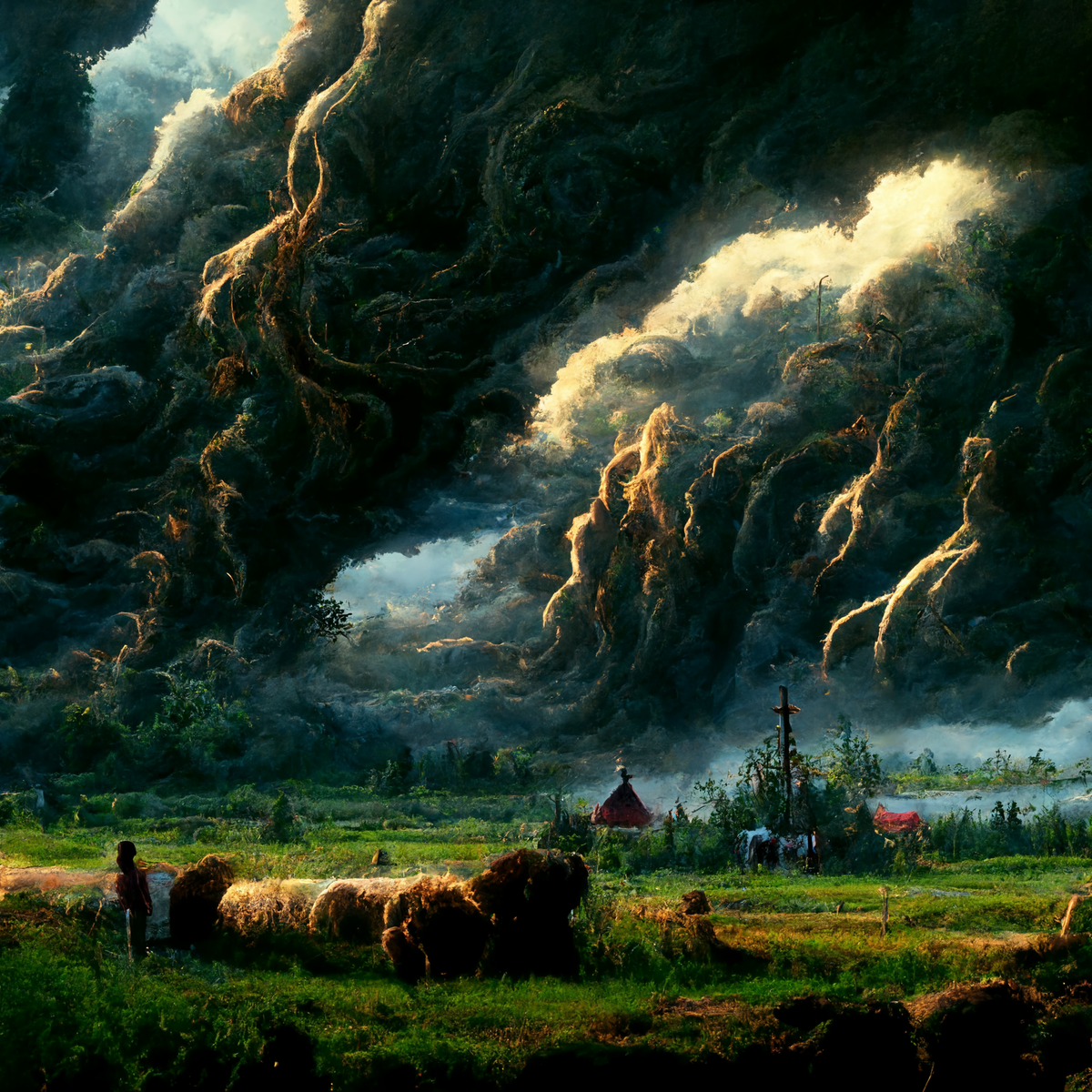 Запрос - Slavic ancient pagan gods in the silhouettes of naturе. Old Russian history painting, cinematic detail, 8k