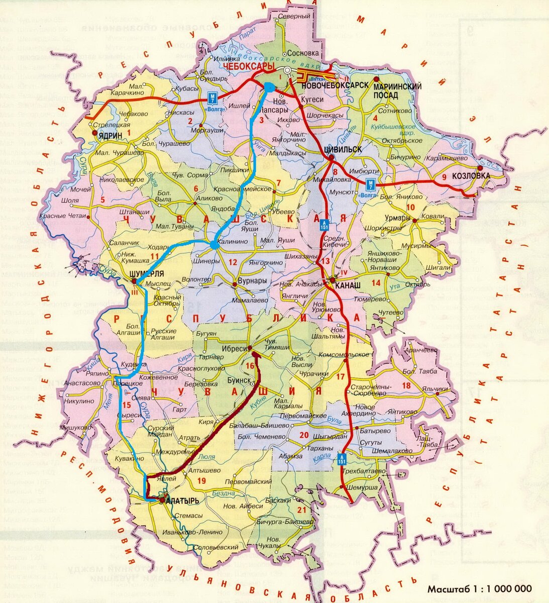Карта чувашии подробная