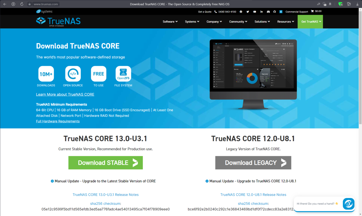 Сайт TrueNAS с которого можно скачать образ ОС