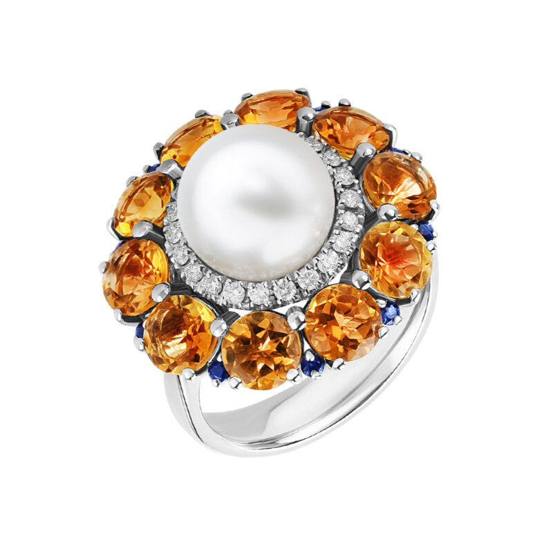 Кольца Utopia Lara из белого золота с жемчугом, цитринами и бриллиантами