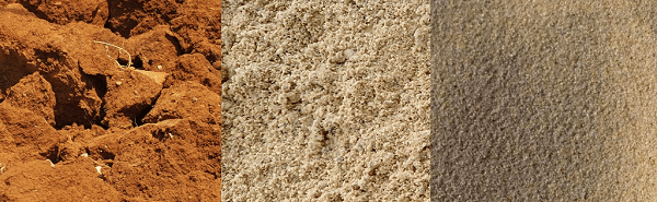 Слева направо: песчаный грунт, сеяный песок и мытый песок