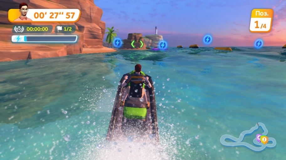 Проехать через значок с закисью азота иногда непросто из-за плохой физики.
Зато баскетбол получился сносным, хотя анимация персонажей и оставляет желать лучшего. На несколько матчей, в которых вы будете яростно отбивать мячи у соперников и отчаянно пытаться закинуть трёхочковый, вас наверняка хватит. Если процесс сильно увлечёт, нормальные баскетбольные аркады на Switch уже есть.
