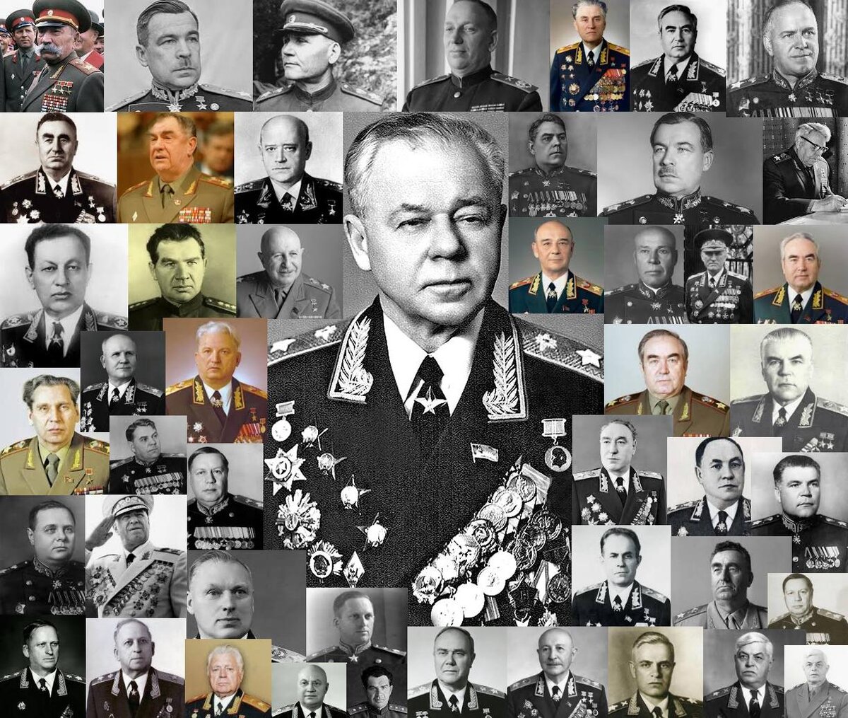 Маршал войск связи Николай Алексеев (в центре) среди портретов других выдающихся советских военачальников