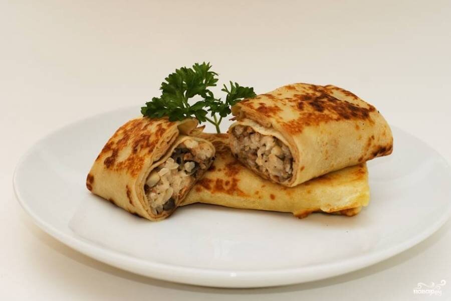 Блинчики с рисом и грибами