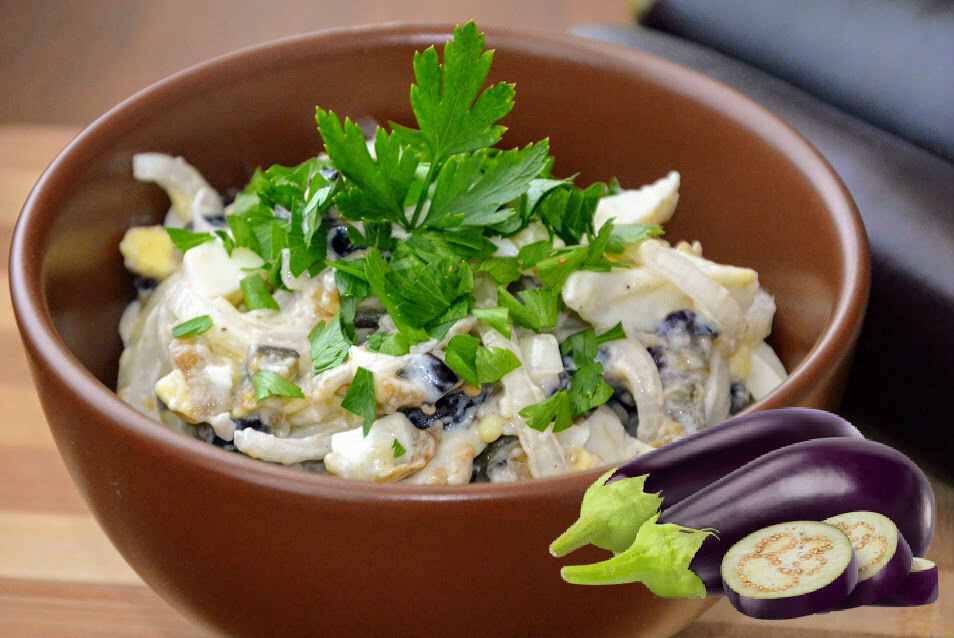 Рецепт: Cалат из баклажанов, лука и яиц. Как приготовить Cалат из баклажанов, лука и яиц?