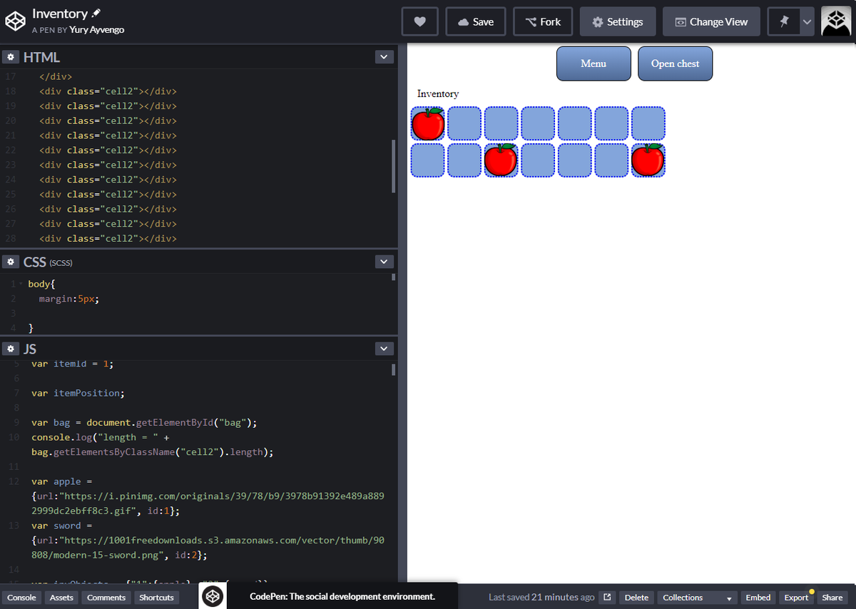 Яблоко в последней ячейке.