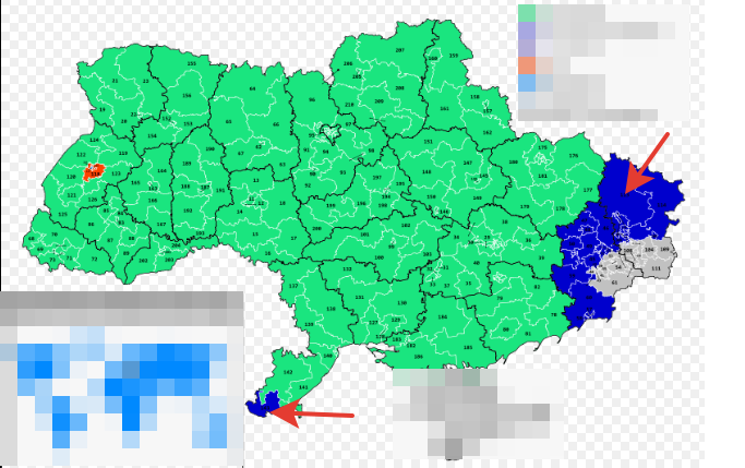 Карта парламентских выборов 2019 года на Украине. Синим показано, где победила пророссийская "Опозиционная платформа-за жизнь"