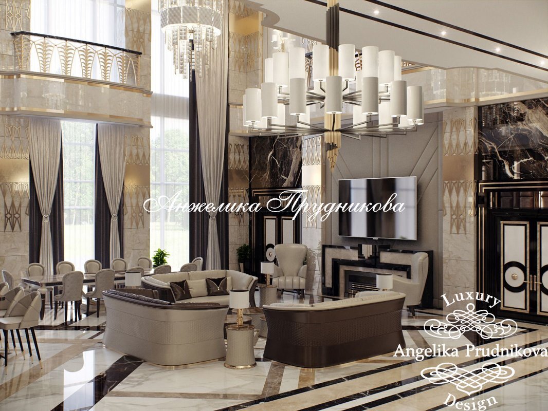 На фото: Бежево-коричневый интерьер гостиной