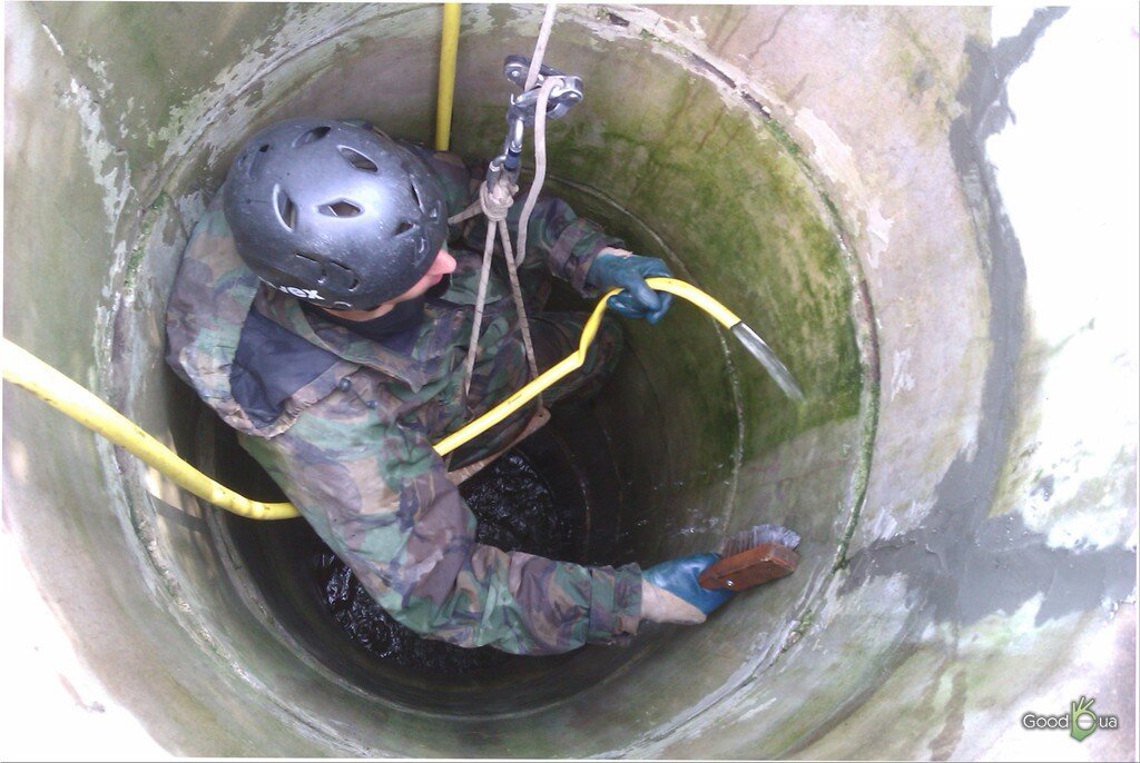 Чистка стенок шахты колодца от грибка, мха, плесени и других загрязнений