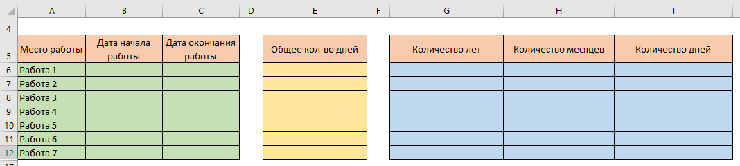 Как посчитать трудовой стаж в Excel