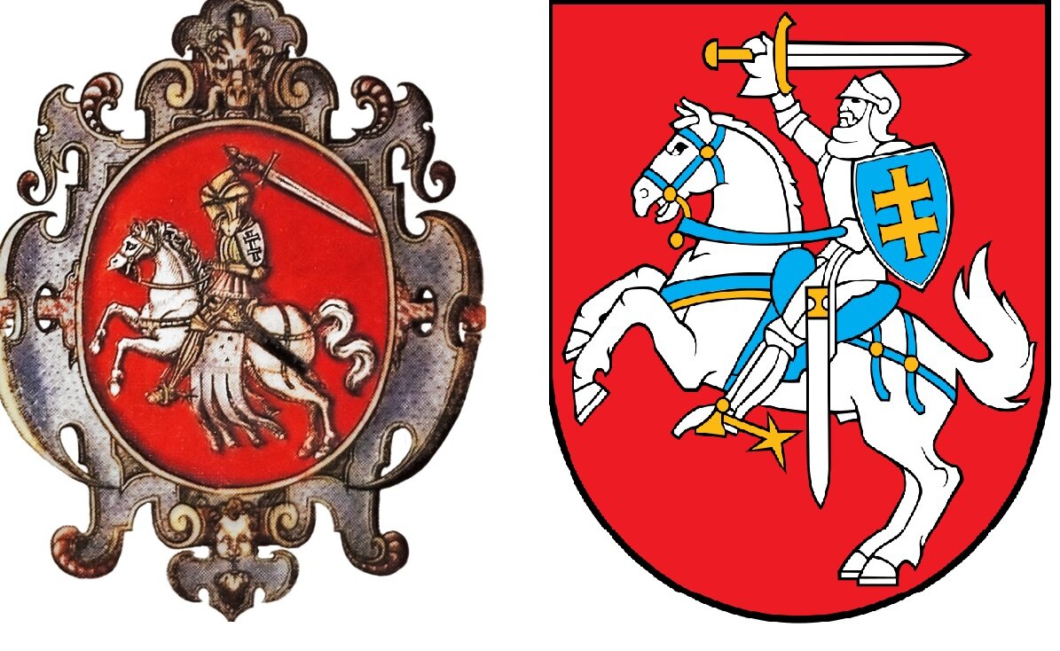 Какого цвета плащ у всадника на гербе