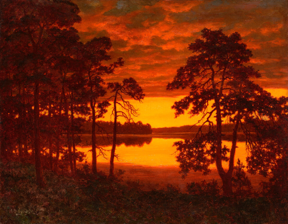 Шультце И. Ф. Закат над рекой, 1917 г. Холст, масло, 71х91 см. Частная коллекция.